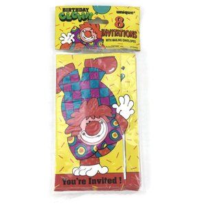 Clown Birthday Party Invitations for kids Set of 8